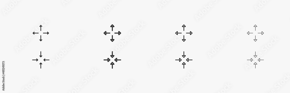 Obraz premium Scaling arrows vector buttons for UI and web design. Resize vector design element
