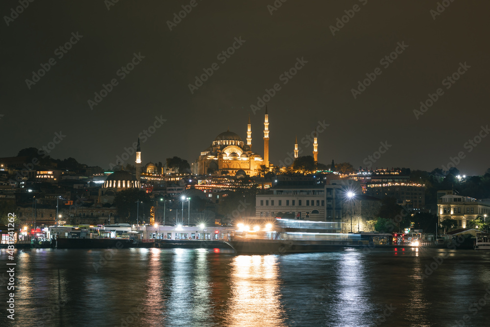 Istanbul background photo. Suleymaniye Mosque at night.