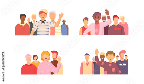 Multiethnic group of people standing together community and togetherness concept, diversity portrait. Characters men and women isolated on white. Crowd community. Social diversity friends or relatives