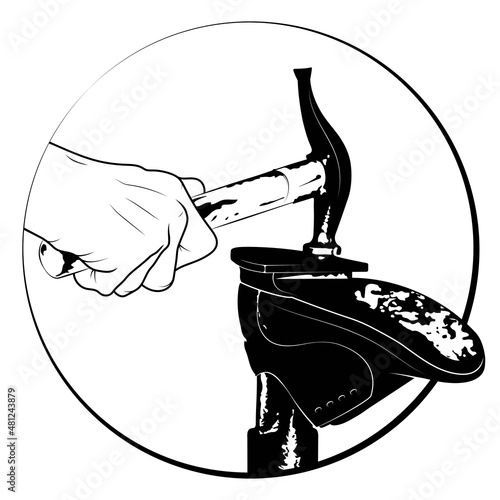 Tool in the hand of a shoe repairman. Shoe repair symbol