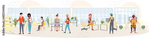 Working people. Office staff, work and communication. Head and subordinates. Various workers, managers team. Business employees on workspace. Office workers. Co-workers. Colleagues project teamwork