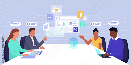 Business team having a meeting in a virtual office