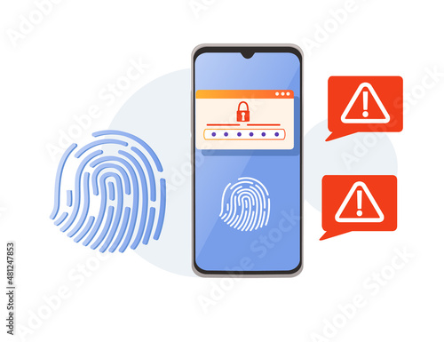 Digital data protection concept mobile payment security app with fingerprint scanner vector illustration on white background
