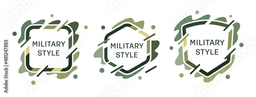 Frames for text in military style. Template for logo design, business cards, invitations, gift cards, flyers and brochures. Vector illustration