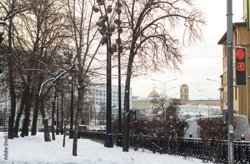 Moscow, Russia, Dec 23, 2021:  Traffic at Nikitsky boulevard near  Arba photo