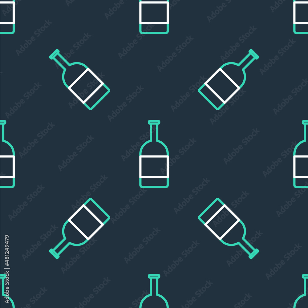 Line Beer bottle icon isolated seamless pattern on black background. Vector Line Beer bottle icon isolated seamless pattern on black background. Vector