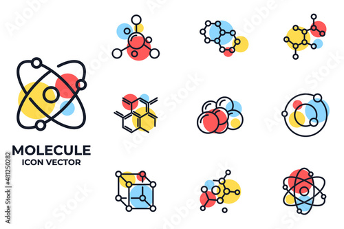 Set of Molecule Icon. Molecule pack symbol template for graphic and web design collection logo vector illustration