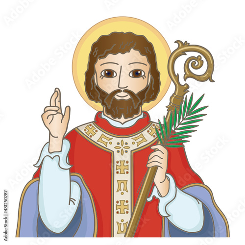 Saint Valentine, Roman saint, the Patron Saint of affianced couples, commemorated on February 14. Vector illustration 