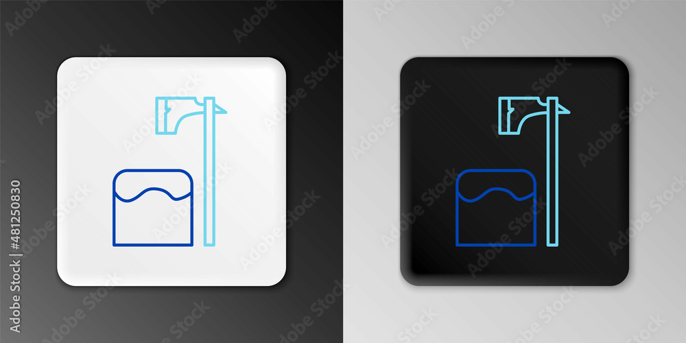 Line Executioner axe in tree block icon isolated on grey background. Hangman, torturer, executor, tormentor, butcher, headsman. Colorful outline concept. Vector
