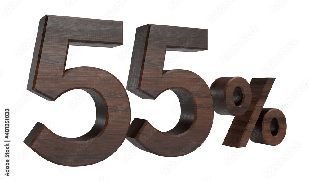 Isolated Wooden Textured Three Dimensional Alphabet 55%, 3D Render Illustration. Isolated Wooden Textured Three Dimensional Alphabet 55%, 3D Render Illustration.