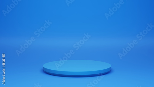 Blue pedestal on blue background  empty pedestal minimal concept template - 3d rendering mockup