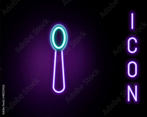 Glowing neon line Disposable plastic spoon icon isolated on black background. Colorful outline concept. Vector