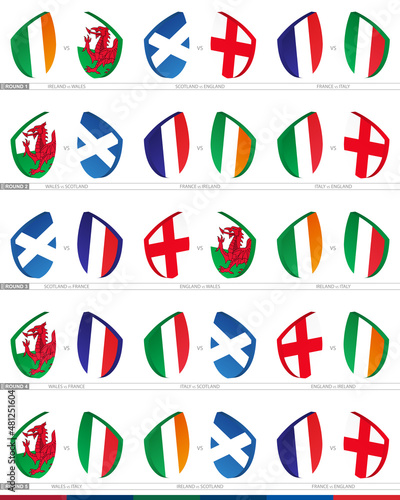 15 Rugby matches set of all rounds, rugby tournament icon.
