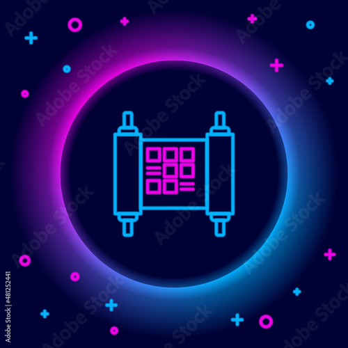 Glowing neon line Decree, paper, parchment, scroll icon icon isolated on black background. Chinese scroll. Colorful outline concept. Vector