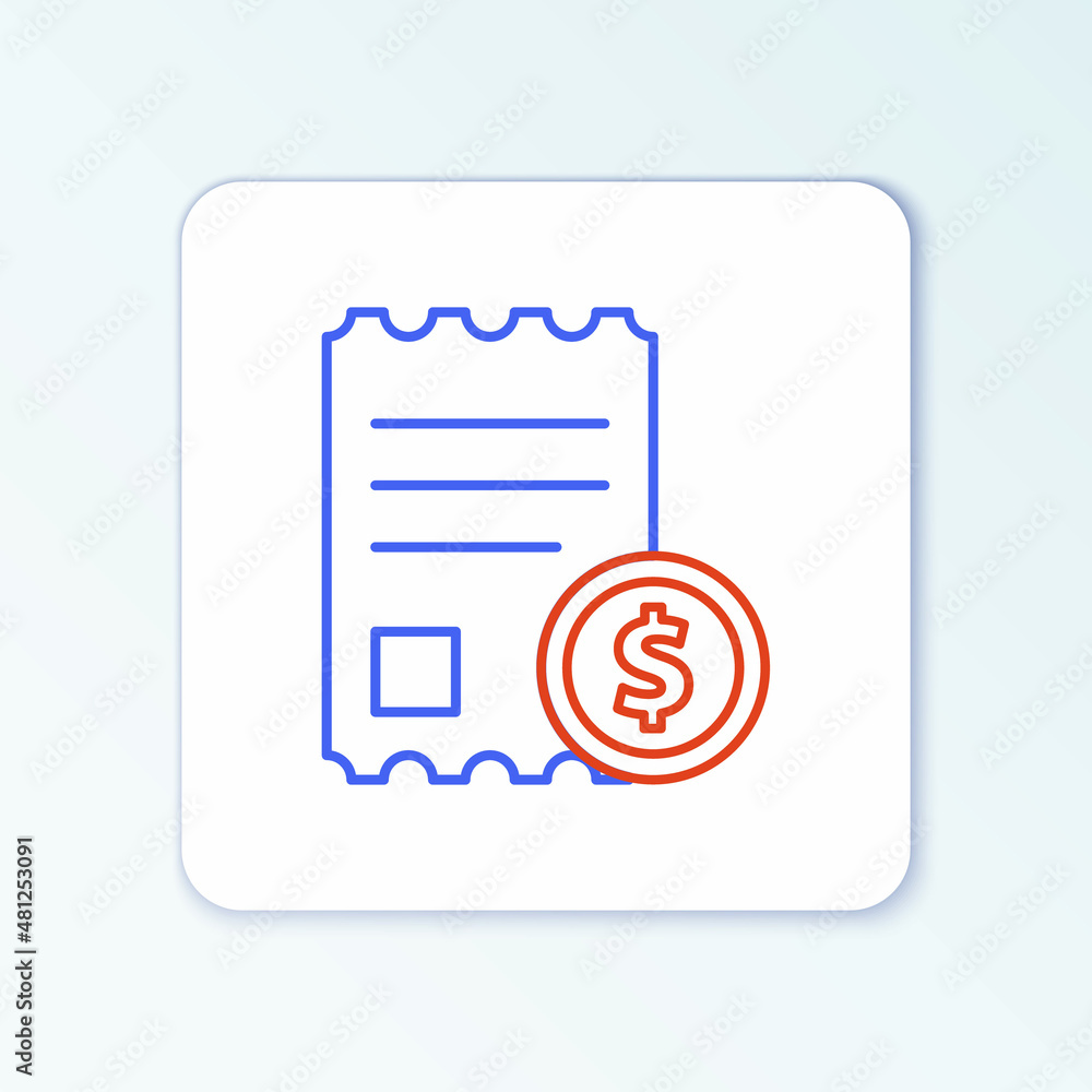 Line Paper check and financial check icon isolated on white background. Paper print check, shop receipt or bill. Colorful outline concept. Vector Line Paper check and financial check icon isolated on white background. Paper print check, shop receipt or bill. Colorful outline concept. Vector