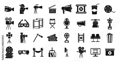 Cinematographer icons set simple vector. Cinema movie