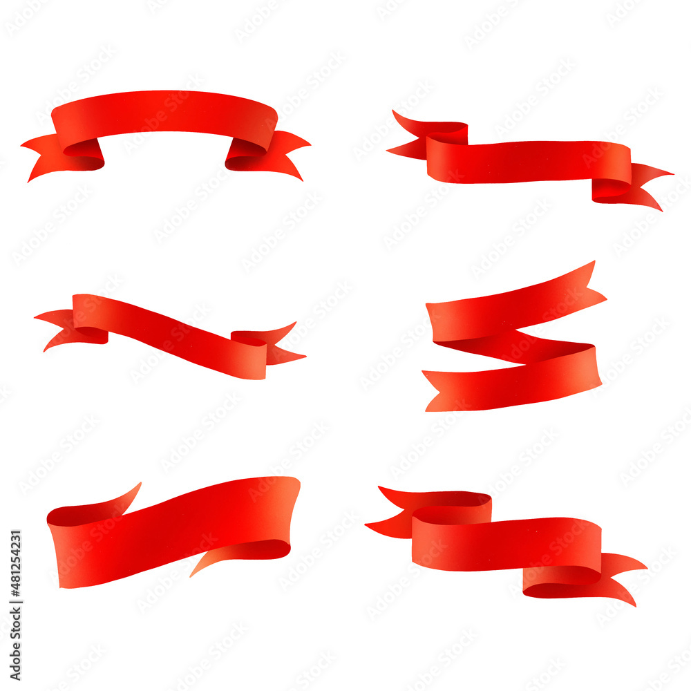 Red beautiful vector ribbon set