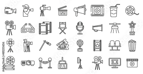 Cinematographer icons set outline vector. Cinema movie