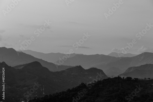 mountains in the fog