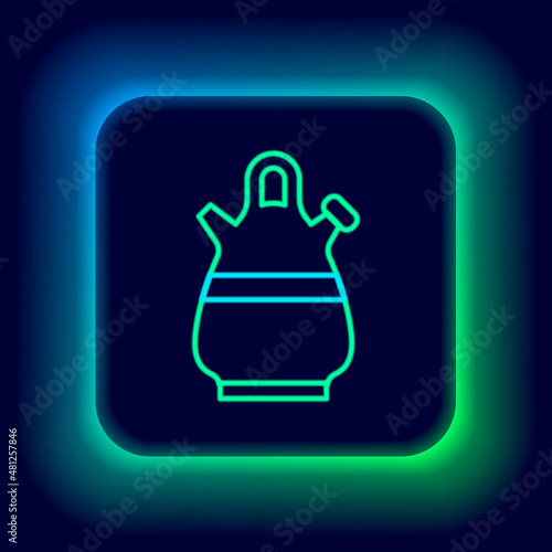 Glowing neon line Sangria pitcher icon isolated on black background. Traditional spanish drink. Colorful outline concept. Vector