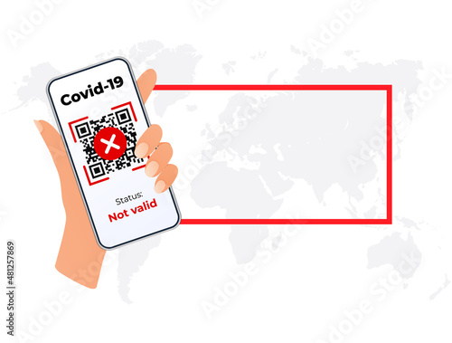 Hand with smartphone. Qr code not valid with mobile phone. covid-19 digital passport vaccine certificate.