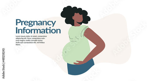 Pregnant woman or prenatal mom with big belly for pregnancy concept. Maternity and motherhood landing page or banner..Future young mum with tummy flat vector cartoon illustration. Happy Woman's Day