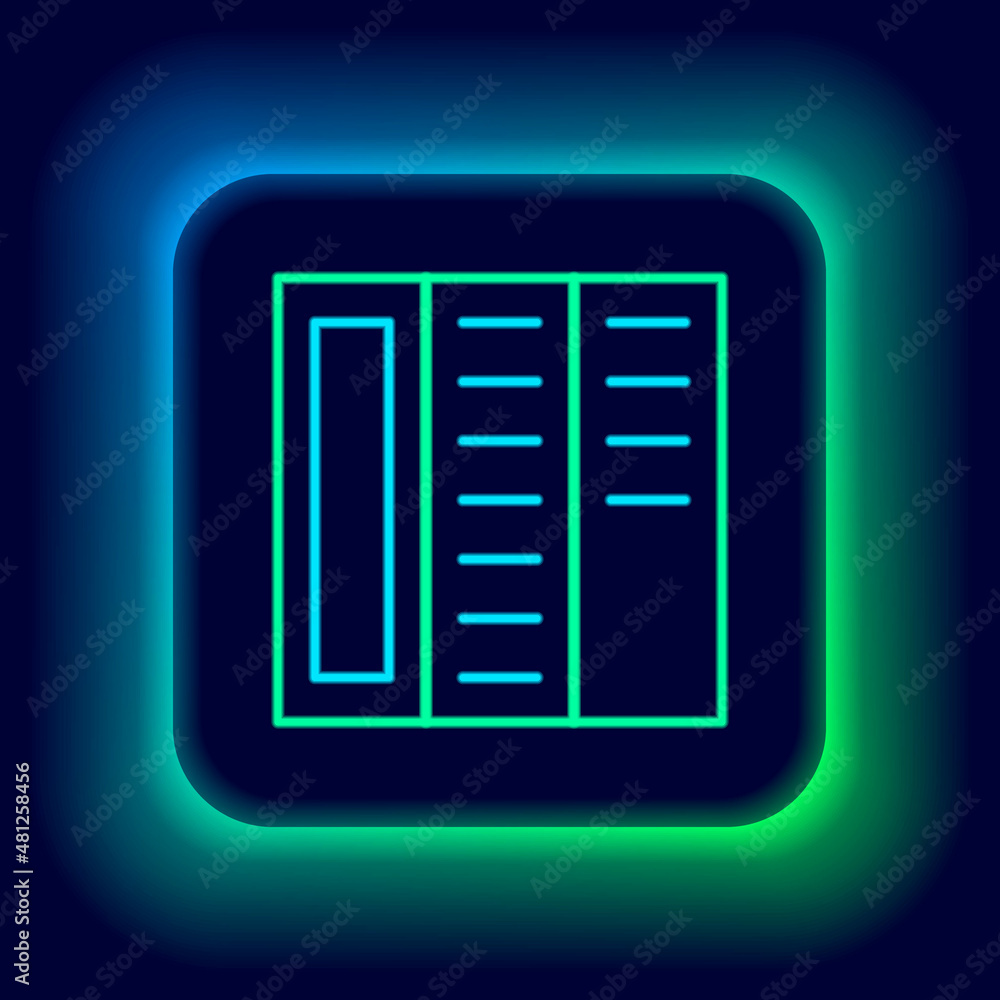 Glowing neon line Brochure template layout icon isolated on black background. Corporate business annual report, catalog, magazine, flyer mockup. Colorful outline concept. Vector Glowing neon line Brochure template layout icon isolated on black background. Corporate business annual report, catalog, magazine, flyer mockup. Colorful outline concept. Vector
