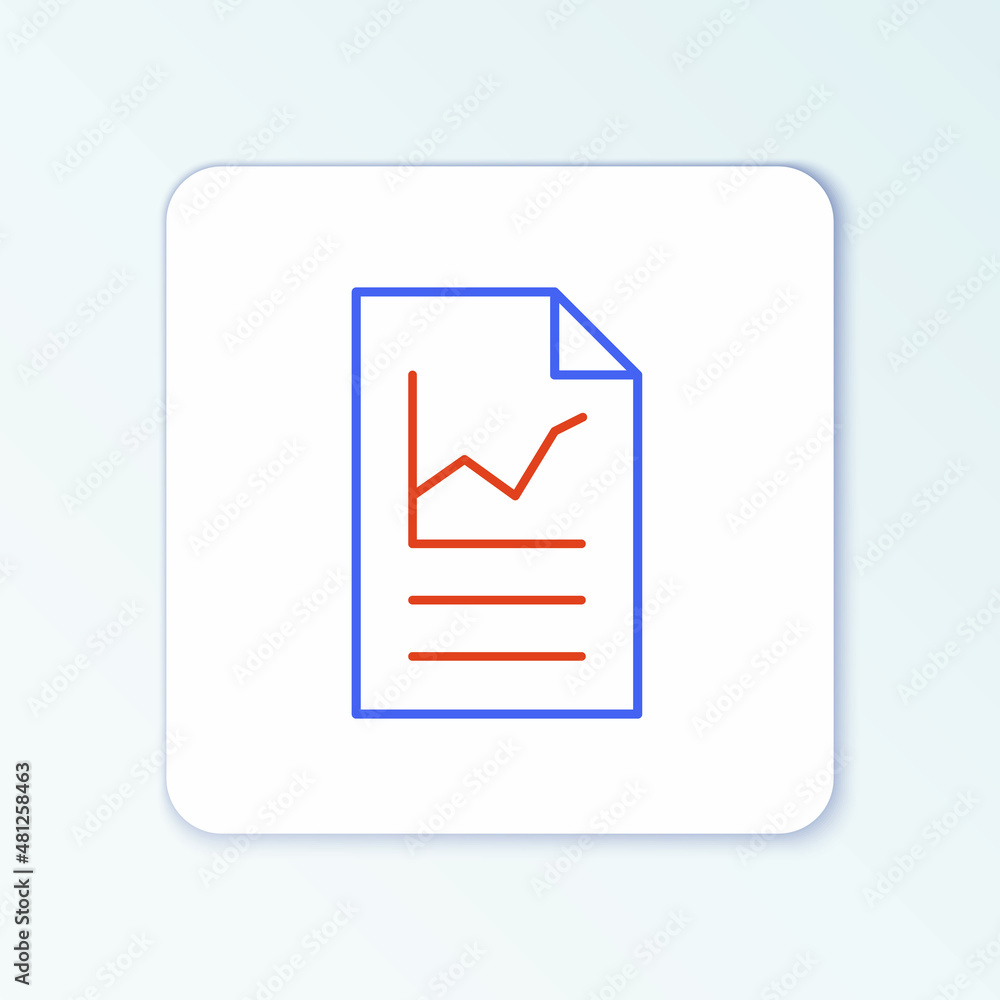 Line Document with graph chart icon isolated on white background. Report text file icon. Accounting sign. Audit, analysis, planning. Colorful outline concept. Vector Line Document with graph chart icon isolated on white background. Report text file icon. Accounting sign. Audit, analysis, planning. Colorful outline concept. Vector