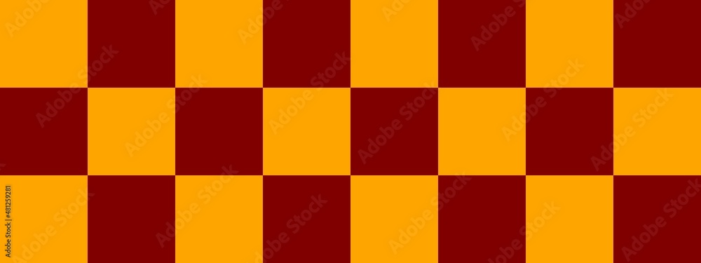 Checkerboard banner. Maroon and Orange colors of checkerboard. Big squares, big cells. Chessboard, checkerboard texture. Squares pattern. Background.