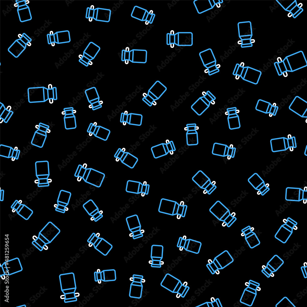 Line Can container for milk icon isolated seamless pattern on black background. Vector
