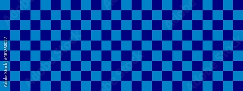 Checkerboard banner. Navy and Blue colors of checkerboard. Small squares, small cells. Chessboard, checkerboard texture. Squares pattern. Background.