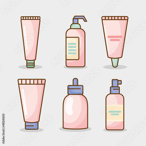 six skincare products icons