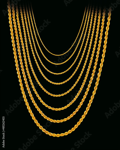 Gold jewelry. Gold chain on black background