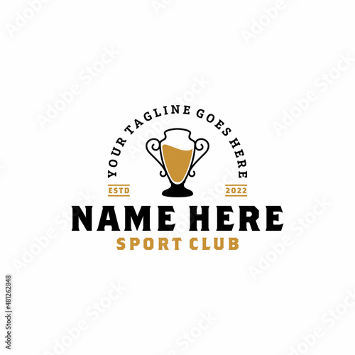 Trophy Cup & Beer for Vintage Retro Sport Bar Club logo design