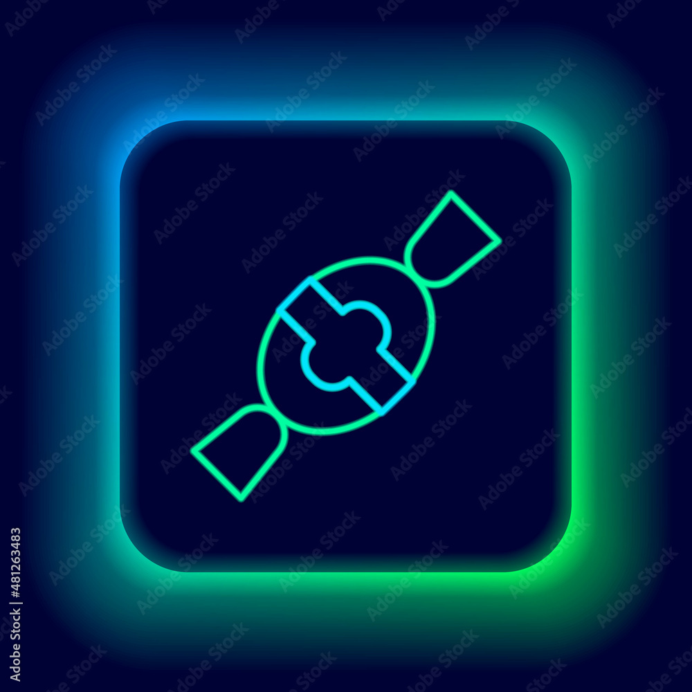 Glowing neon line Candy icon isolated on black background. Happy Halloween party. Colorful outline concept. Vector Glowing neon line Candy icon isolated on black background. Happy Halloween party. Colorful outline concept. Vector