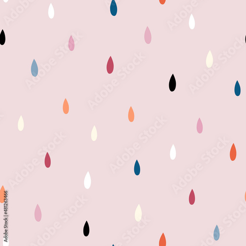 Seamless abstract pattern with bright multi-colored drops on a pink background