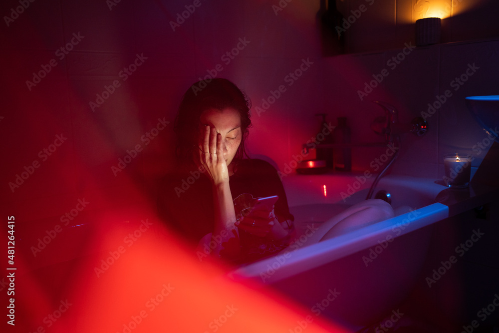 Young woman with mental disorder, alcohol addiction or relationship