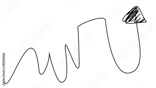 Arrow with uptrend movement in hand-drawing in one line on a white background. The concept of the growth of shares and assets in business.