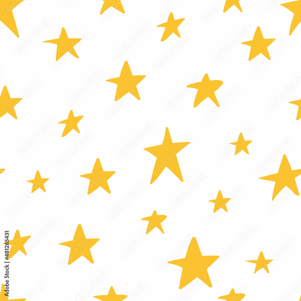 Yellow stars seamless pattern on a white background.Use for wallpaper, wrapping paper, fabric.Flat vector illustration. Yellow stars seamless pattern on a white background.Use for wallpaper, wrapping paper, fabric.Flat vector illustration.