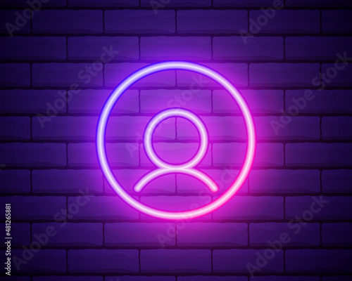 avatar, profile pink neon icon .Brick wall background. Colour neon vector icon