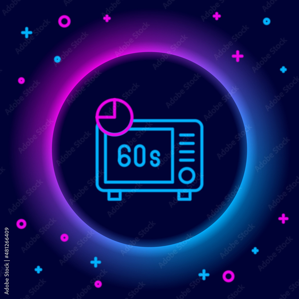 Glowing neon line Microwave oven icon isolated on black background. Home appliances icon. Colorful outline concept. Vector Glowing neon line Microwave oven icon isolated on black background. Home appliances icon. Colorful outline concept. Vector
