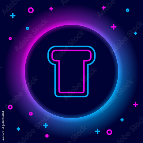 Glowing neon line Bread toast for sandwich piece of roasted crouton icon isolated on black background. Lunch, dinner, breakfast snack. Colorful outline concept. Vector