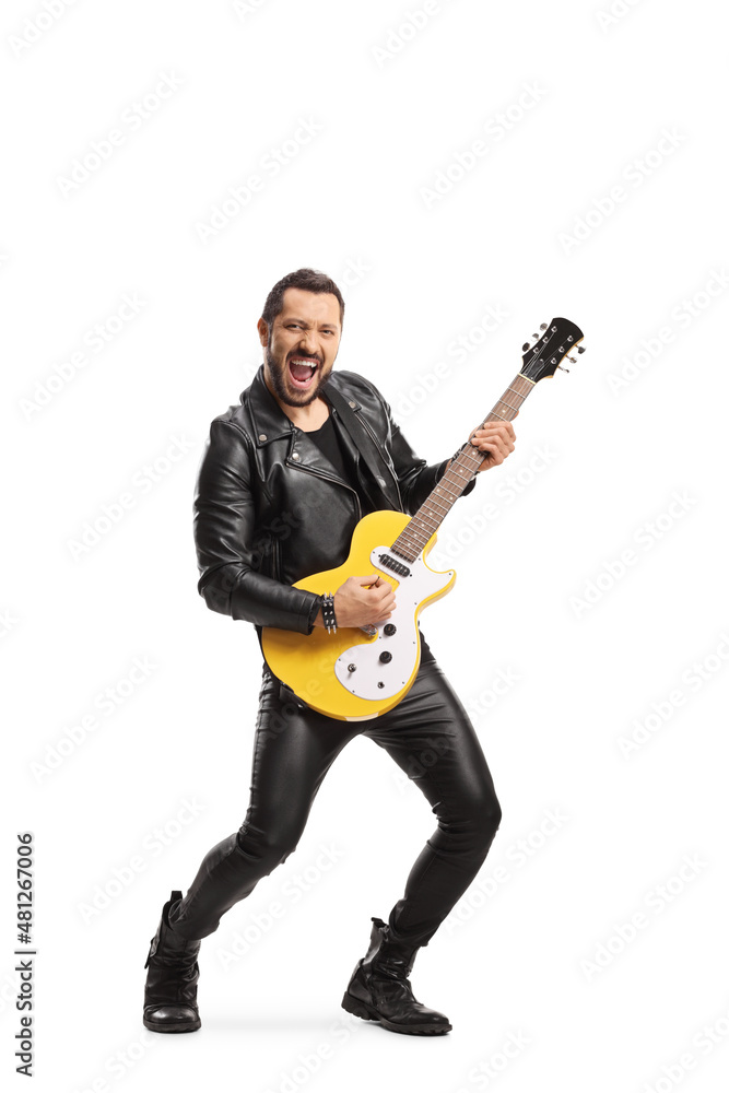 Rock star playing an electric guitar and singing Rock star playing an electric guitar and singing