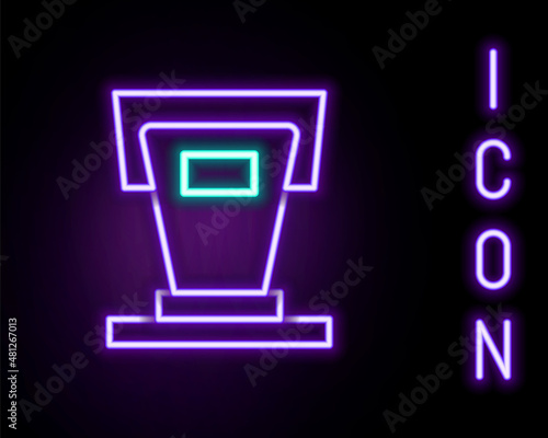 Glowing neon line Stage stand or debate podium rostrum icon isolated on black background. Conference speech tribune. Colorful outline concept. Vector