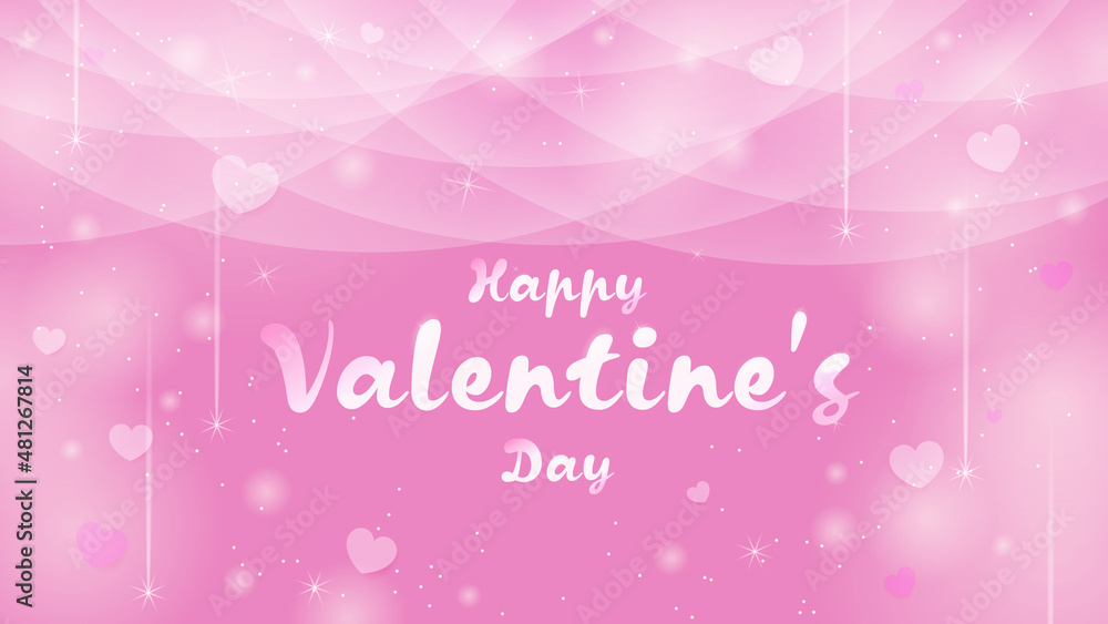 Happy valentines day greeting card. Festive romantic pink background with hearts and trendy effects. Stock vector illustration.