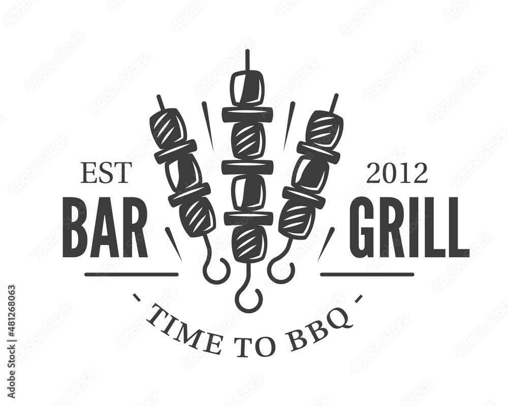 Obraz premium Barbecue kebab logo isolated on white background. BBQ concept. Vector illustration