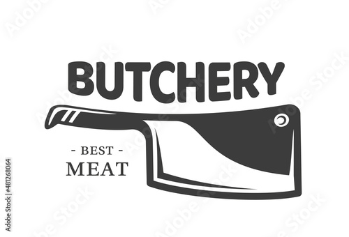 Barbecue logo with meat knife isolated on white background. BBQ concept. Vector illustration