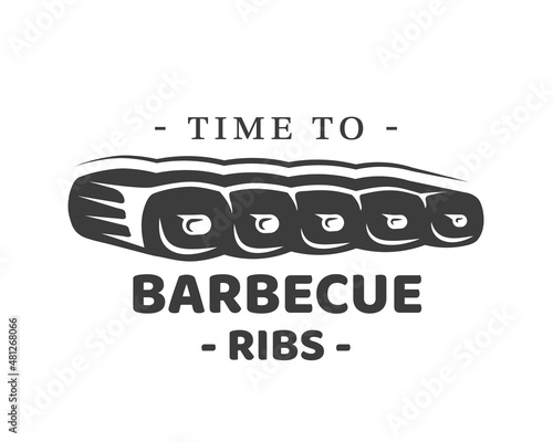 Barbecue logo with ribs isolated on white background. BBQ concept. Vector illustration