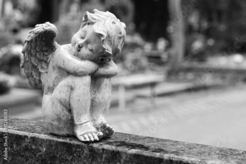 Kamienny aniołek, figurka na cmentarzu