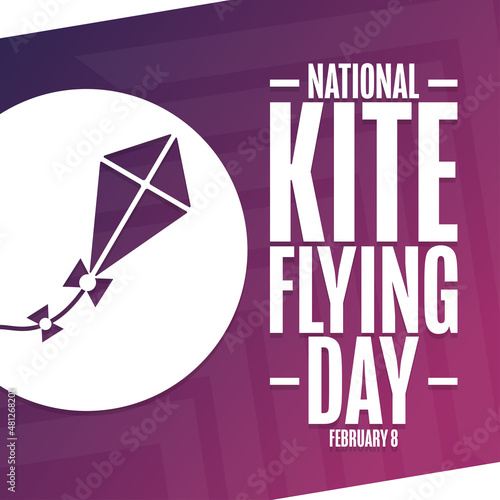 National Kite Flying Day. February 8. Holiday concept. Template for background, banner, card, poster with text inscription. Vector EPS10 illustration.
